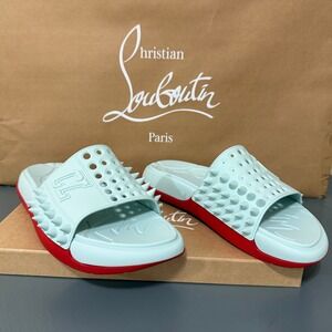 Christian Louboutin 1240945 Take It Easy Iceberg Blue Rubber Slide Sandal, 44